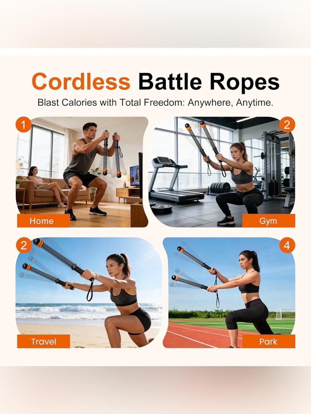 Adjustable Ropeless Battle Ropes, Portable Cordless Battle Ropes for Home Gym - Picture 4 of 13